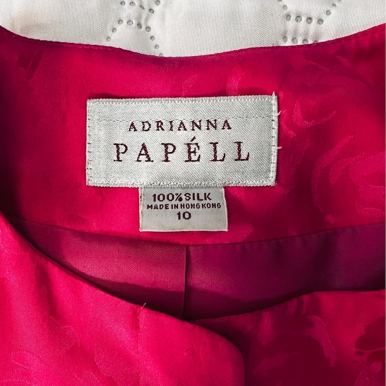 Conjunto de traje de falda peplum de jacquard floral de seda Adrianna Papell – Rosa fucsia imagen 4