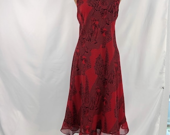 Vestido Eva azul, rojo y negro con estampado floral, talla 14, estilo años 2000.