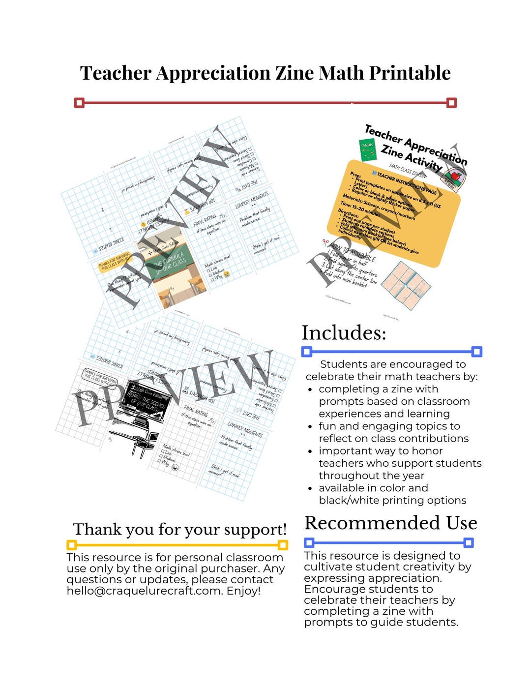 Math Teacher Appreciation Zine Printable | Student Reflection Activity ...