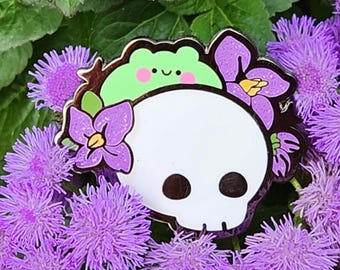 Nightshade Frog Enamel Pin | Spooky Froggy Botanical Badge