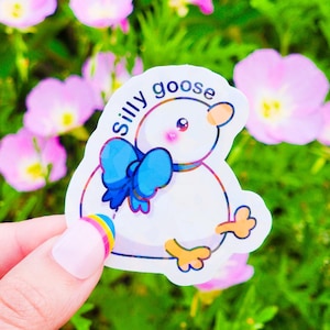 Holographic Cute Silly Goose Vinyl Sticker | Funny Waterproof Sticker for Bullet Journal, Planner, Laptop, Water Bottle & More | Kawaii Gift