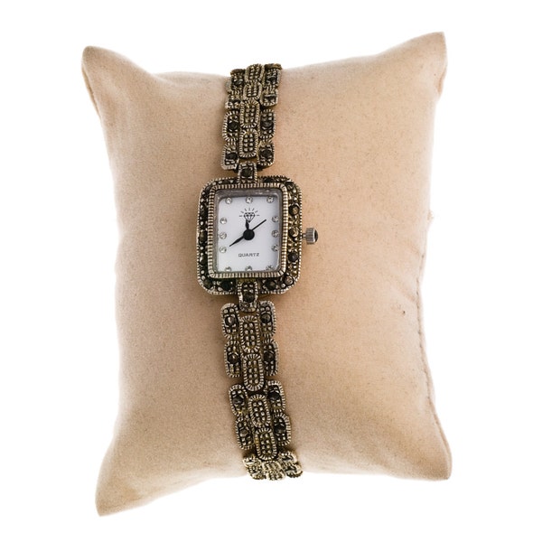 Free shipping silver watch with marcasite stones,gift for her,vintage watch