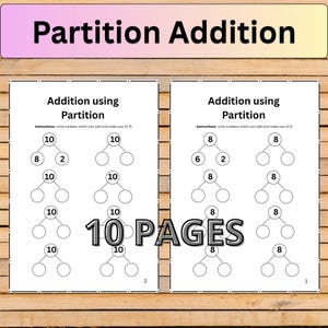 小学1～2年生向け足し算の分割ワークシート：10ページ構成の算数練習問題（PDF）