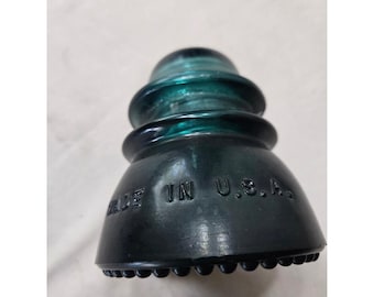 Vintage Hemingray 42 Teal Aqua Blue Glass Insulator Made in USA Drip Points
