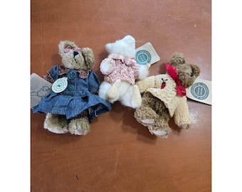 Lote de 3 peluches de la colección de archivo de Boyds Bears: Vestido de mezclilla, suéter rosa, mariquita de 6 pulgadas.