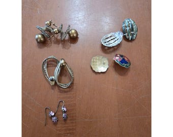 Kolczyki w stylu vintage, zestaw 5 par, emaliowane, kwiatowe, filigranowe, ze strasami, złoto, srebro