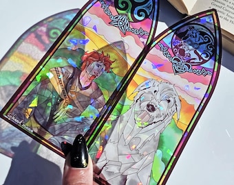 Iron Druid Chronicles Stained Glass Bookmark: Atticus and Oberon. Officially Licensed and Handmade.