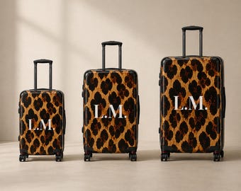 Personalized Leopard Monogram Suitcase, Animal Print Luggage with Initials