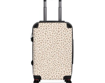 Beige Leopard Print Suitcase, Animal Print Luggage, Neutral Carry On Suitcase, Chic Spinner Travel Bag