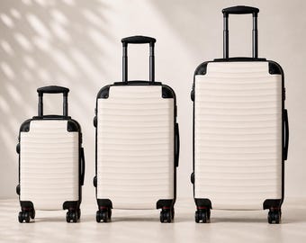 Cream Textured Suitcases, Lightweight Hardshell Cabin Luggage, Minimalist Travel Carry On, Luxury Travel Bags, Three Sizes