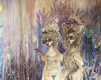 Huge Original Abstract Figurative Painting- "A Legion of Firefly Saviors Gather at Twilight"