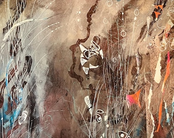 large Original Abstract Expressionist Mixed Media Contemporary abstract painting- "The Last Embers"