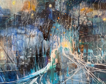 large Original Abstract Expressionist Mixed Media Contemporary abstract painting- "Orchestral Nova"