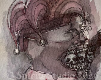 Original art brut neo expressionist Mixed Media Small Drawing- 'Lollipop"