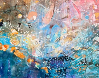 large Original Abstract Expressionist Mixed Media Contemporary abstract painting- "Andromeda"