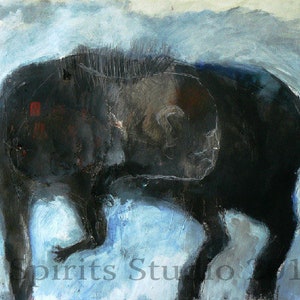 Original raw Hand Made expressionist contemporary Art Brut outsider Mixed Media Painting on paper-&quot;Who&#39;s There?&quot;