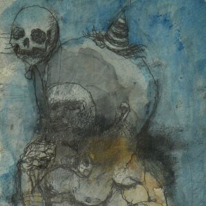 Original raw expression contemporary art brut small Mixed Media Painting on paper - &quot;Fool&#39;s Baby&quot;
