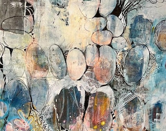 large Original Abstract Expressionist Mixed Media Contemporary abstract painting- "Cracks in the Ice"