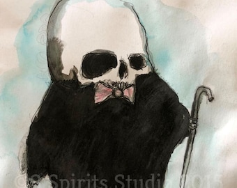 Original art brut neo expressionist Mixed Media Small Drawing- "A Debonair Fellow"