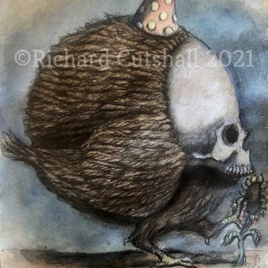 Original art Brut Kleine Zeichnung in Mischtechnik- &quot;&quot;Chirp&quot;&quot;&quot;