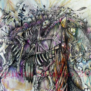 Giclee Print of Original Drawing with Watercolor by Artist Jennifer Gillia Cutshall- &quot;Artemis, Bearing the Weight of 1,000 Deaths&quot;