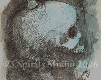 Original art brut neo expressionist Mixed Media Small Drawing- 'Lil' Clown"