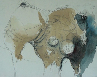 Original Drawing- "Beastie Sketch #10--mixed media expressionist art brut drawing on paper