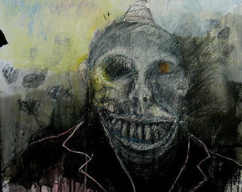 Original hand made contemporary raw Art Brut Expressionist outsider Mixed Media Painting on paper - "All Smiles"