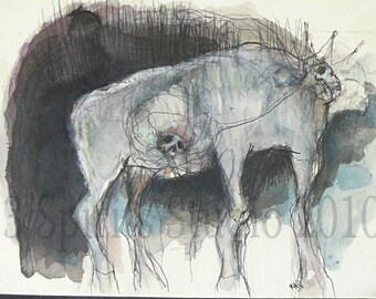 Original Drawing- "Beastie Sketch #16--mixed media expressionist art brut drawing on paper