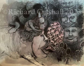 Original Mixed Media artwork- "Romp" Expressionist Art Brut on Paper
