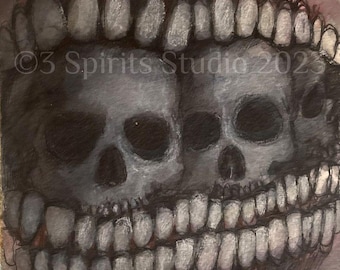 Original raw expression contemporary art brut small Mixed Media Painting on paper -'Little Chew"