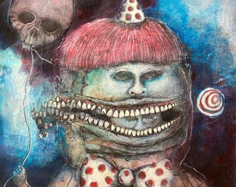 It's Not the Funny Anymore – Mixed Media Painting on Archival Paper (14" x 13.5")