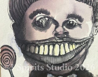 Original art brut neo expressionist Mixed Media Small Drawing- 'Lil' Freak"
