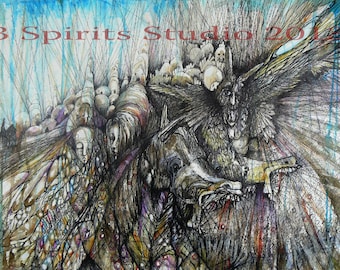 Giclee Print of Original Abstract Drawing with Watercolor by Artist Jennifer Gillia Cutshall- "Fleeing the Torrent of Naysayers"