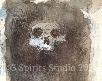 Original art brut neo expressionist Mixed Media Small Drawing- "OVIS"