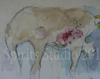 Original Drawing- "Beastie Sketch #15--mixed media expressionist art brut drawing on paper
