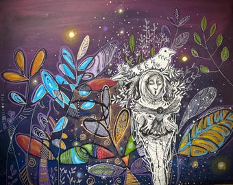 Original  Purple Abstract Painting- "Firefly Wishes II”