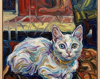 Heterochromie Katze: Edvard Munch inspiriertes expressionistisches Haustierporträt (digitaler Download)