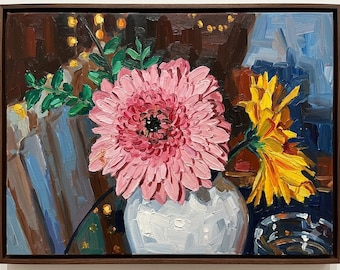 Postimpressionistisches Blumenstillleben, strukturierte Blumenvasenkunst – Digitaler Download