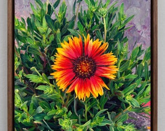 Expressionistisches Gemälde mit Kokardenblumen (digitaler Download), Kunstdruck „Feuerradblumen“