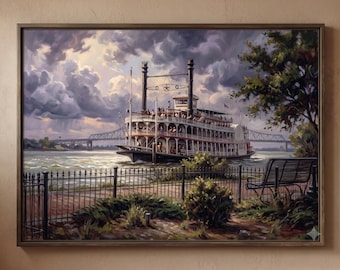 Dampfer auf dem Mississippi | Romantik-Stil Digital Art Print