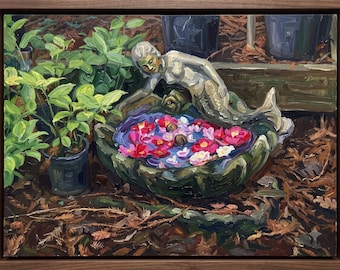 Expressionistischer Kunstdruck mit Meerjungfrauen und Blumenmotiv, einzigartiges Wandbild für den Garten (digitaler Download)