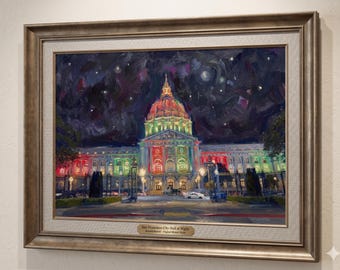 Nachtgemälde des Rathauses von San Francisco, impressionistische Kunst im Stil von Monet (Digitaler Download)