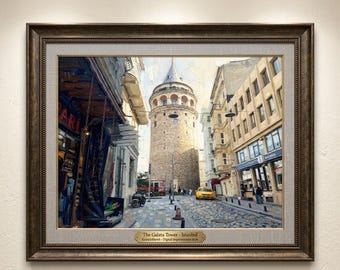 Digitales impressionistisches Gemälde des Galataturms in Istanbul, Türkei, historischer Straßenkunstdruck