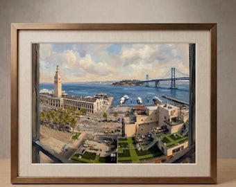 San Francisco Ferry Building Bay Bridge Impressionistischer Kunstdruck (Digitaler Download)