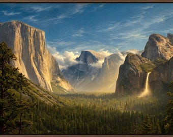 Majestätisches Yosemite-Tal-Ölgemälde (Druck), Landschaftsmalerei der Hudson River School (Digitaler Download)