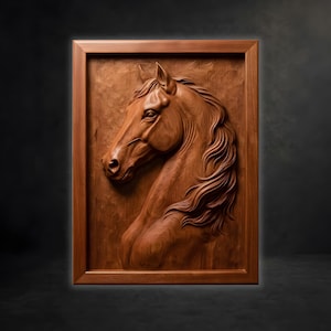 Cabeza de Caballo Archivo 3d Stl para Tallado Madera Cnc, Modelo Relieve Crin Realista Cnc, Plantilla de Escultura Digital
