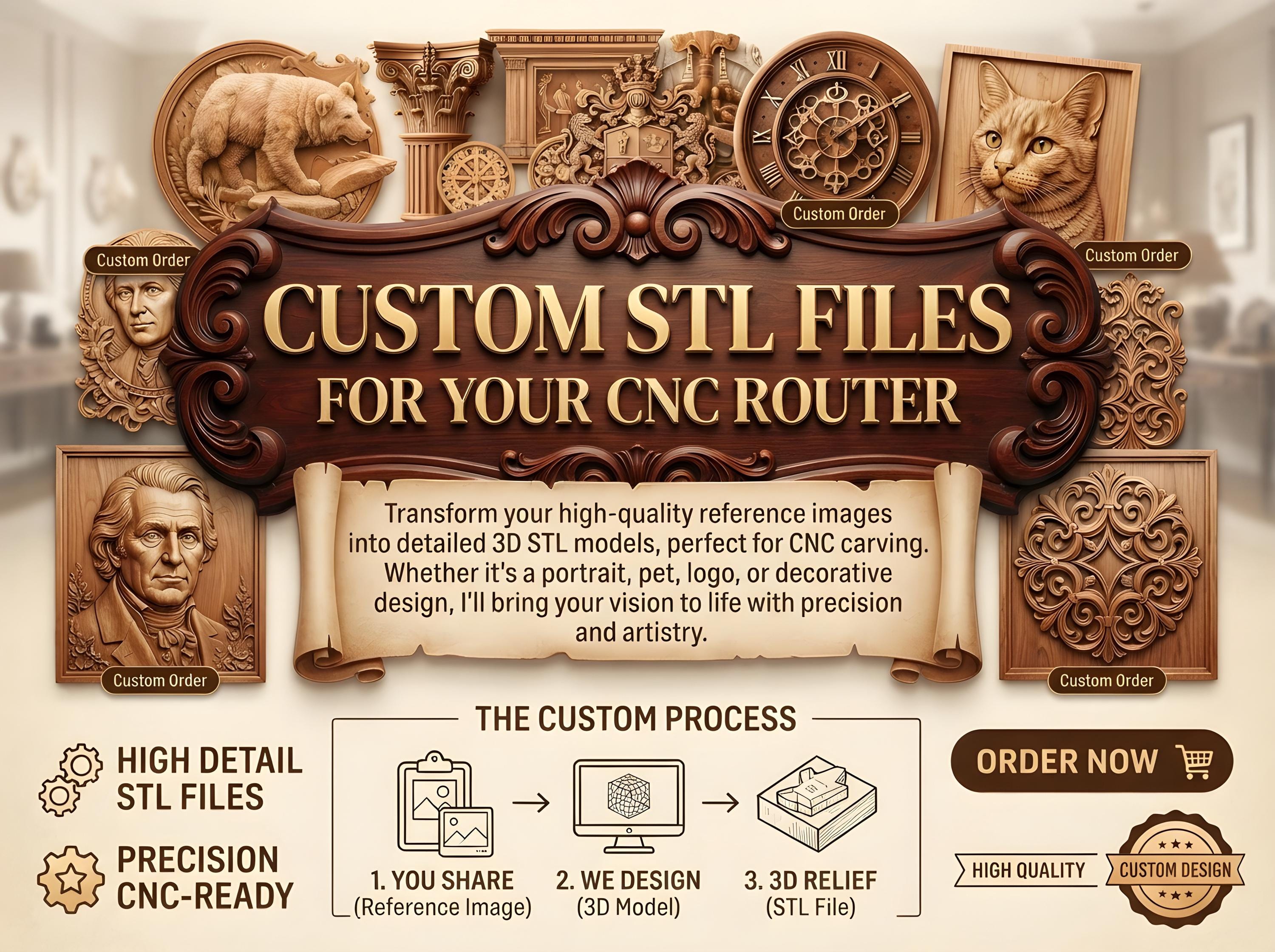 Custom 3d Stl File for Cnc Router Wood Carving Design, Personalized Cnc Woodworking Relief Model, Bespoke Digital Sculpture Commission