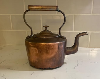 Vintage Copper Tea Kettle Early Farmhouse Style Rustic Kitchen Decor Primitive Copper Pot