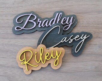 Laser Cut Wood Name Tags | Personalized Double Layer Place Cards | Wedding, Birthday, Corporate Events